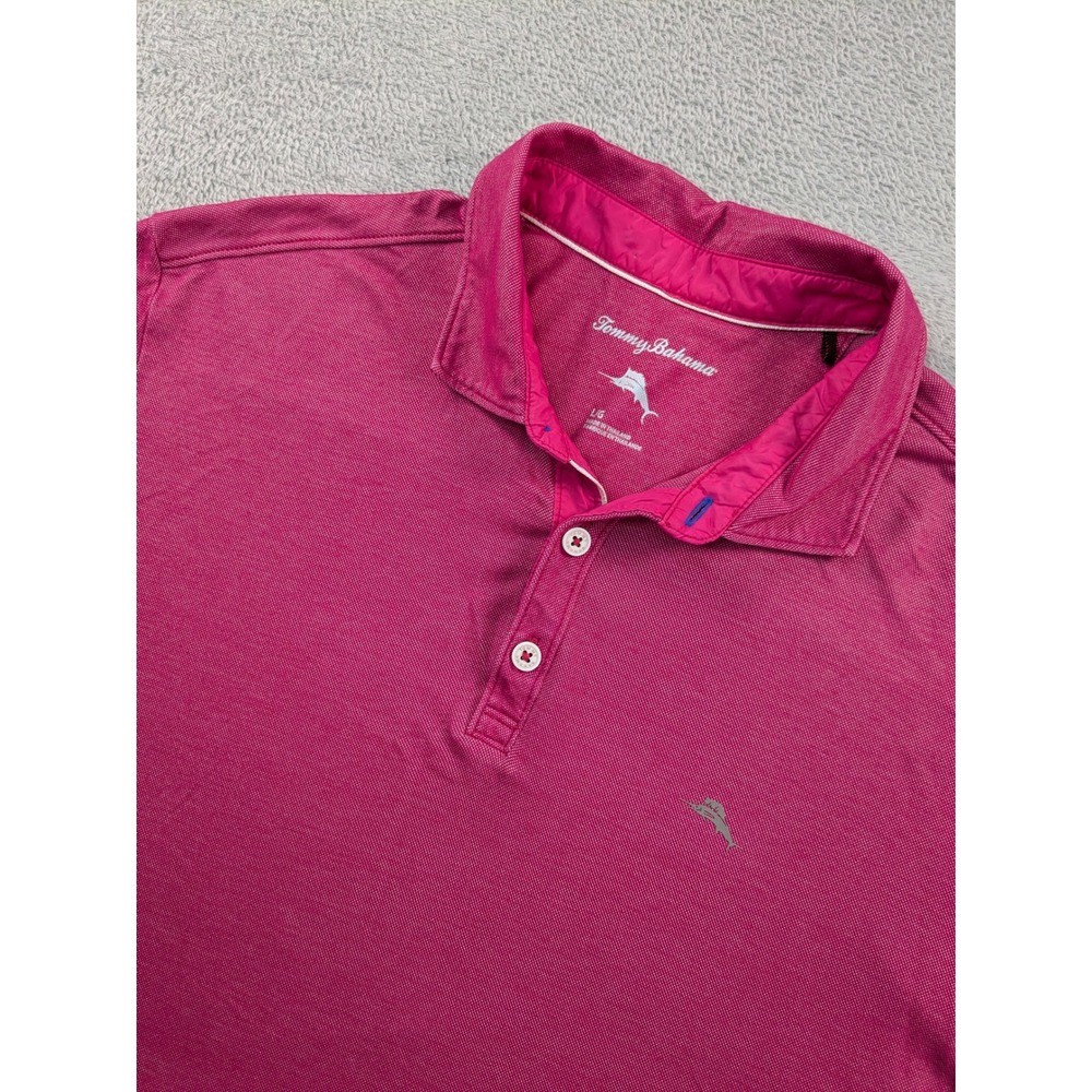 Tommy Bahama Mens Pink Short Sleeve Cotton Blend Marlin Logo Polo Shirt Large